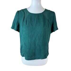 A Moss Green Textured Short Sleeve Blouse Back Zip Workwear Silk 8